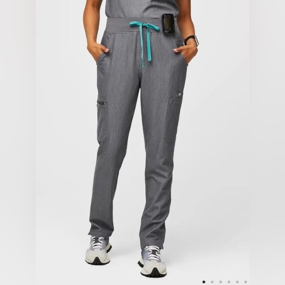 Figs Pants - Figs Yola Technical Collection Graphite Teal drawstring skinny scrub siz…